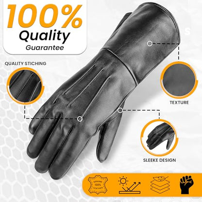 Medieval Gauntlet Gloves – 100% Sheepskin Leather – Handmade Black Long Cuff Armor Gloves – Renaissance, LARP, Cosplay - size: Medium
