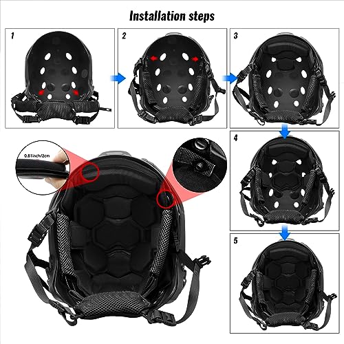 Tactical Helmet Pads and Helmet Chin Strap Replacement Adjustable for Tactical Fast MICH ACH Bump FMA EXF Helmet Replacement Accessories Kit - color: black