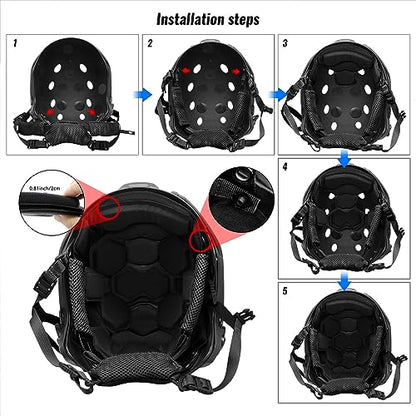 Tactical Helmet Pads and Helmet Chin Strap Replacement Adjustable for Tactical Fast MICH ACH Bump FMA EXF Helmet Replacement Accessories Kit - color: black