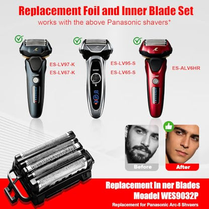 3Pack Replacement Blades and Foil Compatible with Panasonic ARC5 5-Blade Shavers, Compatible with WES9032P ES9032 ES9034 ES9036 ES9038, Fits Models ES-LV61, ES-LV65, ES-LV67, ES-LV95 1Cleaning Brush - color: Black-3