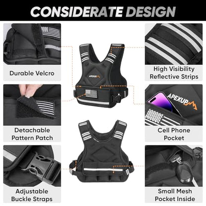 APEXUP Adjustable Weighted Vest, 4-10lb/12-18lb/20-32lb Vest with 6 Ironsand Weights and Large Pocket, Weight Vest for Men Women Strength Training, Running, Walking - color: Black-with Waterproof Layer, size: 12-18lbs