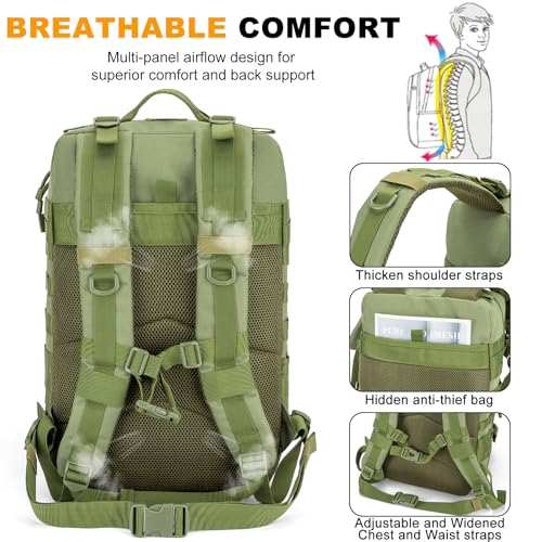 45L Large Tactical Backpack Military MOLLE 3 Day Bug Out Bag - color: Armygreen