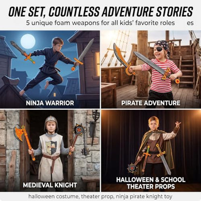 Foam Swords Weapons Toy 5 Set, 17 inch, Kids Boys Gift
