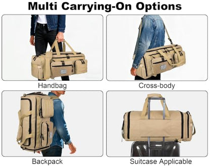 LHI 50L Tactical Duffle Bag for Men, 3-in-1 Gym Duffle and Backpack, Shoe Compartment, Laptop Sleeve and MOLLE, Carry-On Travel Weekender and Overnight Bag – Milky White - color: Milky White