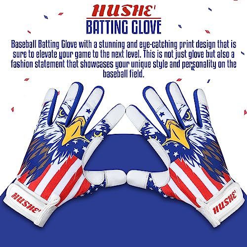 Hushe' American Flag Batting Gloves & Softball Gloves USA Flag Baseball Batting Gloves Youth Kids Baseball Batting Glove for Youth Men Adult & Unisex. - color: White Eagle, size: Adult Small