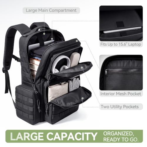 TILYMOL Military Tactical Backpack for Men & Women, 30L Assault Pack - color: Black Camo, size: 30L