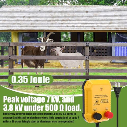 Electric Fence Kit, 7 Mile 110 VAC 0.35 J Fence Charger, 3366 ft Polywire - style: 0.35J