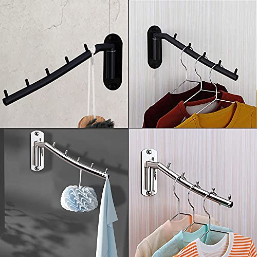 2 Pcs Folding Wall Mounted Clothes Suit Hangers Rack with Swing Arm Stainless Steel Heavy Duty Coat Hook for Bathroom, Bedroom, Laundry Room - Silver