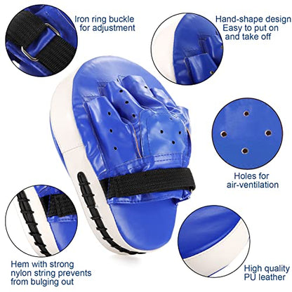 WUWEOT Boxing Focus Pads and Taekwondo Pad, 15.5 x 8 Blue, 2-in-1 Punching Mitts Kick Pack Set, Martial Arts MMA Kicking Shield Training for Men Women Gym