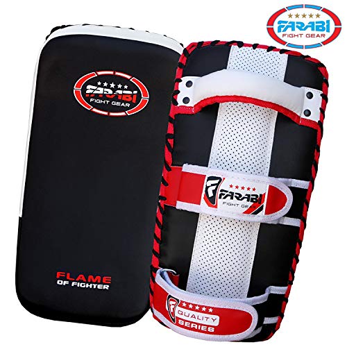 Farabi Thai Pads Kickboxing Muay Thai Training Strike Pads - color: White/Red, size: Pair