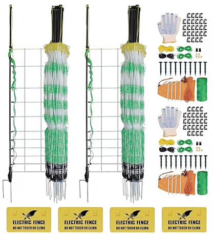 2 Pack Premium Electric Semi-Rigid Fence Netting 35.4"H x 98.42'L, Pre-Assembled Posts Raised to 47.2"H, Can Add Additional Polywire to Ensure Safety for Backyards,Homesteads,Gardens,Farms,and Ranches