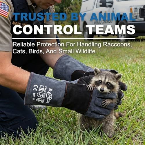 RAPICCA Animal Handling Gloves Bite Proof Double Leather Reinforced Padding Dog,Cat Scratch,Bird Handling Falconry Gloves Grabbing Reptile Squirrel Snake Bite 16in Grey-Black (Pack of 2) - size: 2 Count (Pack of 2), style: 16 Inches