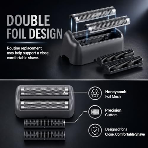 Replacement Double Foil Blade Compatible with BaBylissPRO UV-Double Shaver - color: Grey Double Foil-2 Pack