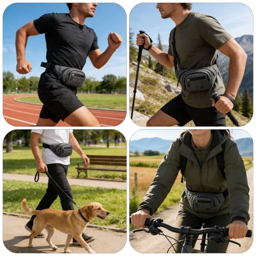 Large Fanny Pack for Men and Women, Crossbody Waist Bag with 4 Zipper Pockets Easy Carry Any Phone, Fashion Waist Pack with Adjustable Strap for Travelling, Hiking, Cycling, Running - Gray - color: Gray