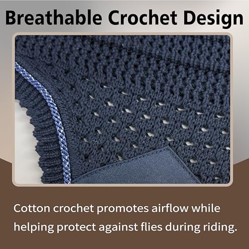 EQUINEWAVE Horse Fly Bonnet, Breathable Crochet Ear Bonnet with Stretch Comfort Ears, Contoured Fit for English Riding - color: NAVY