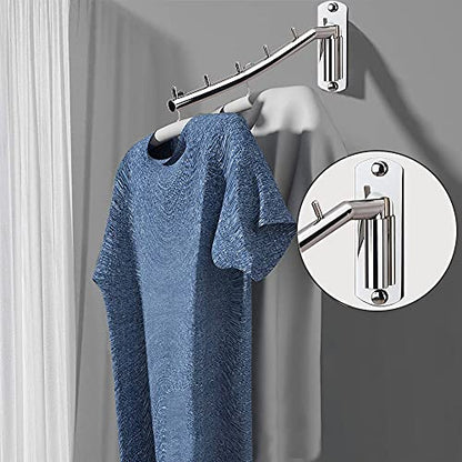 2 Pcs Folding Wall Mounted Clothes Suit Hangers Rack with Swing Arm Stainless Steel Heavy Duty Coat Hook for Bathroom, Bedroom, Laundry Room - Silver