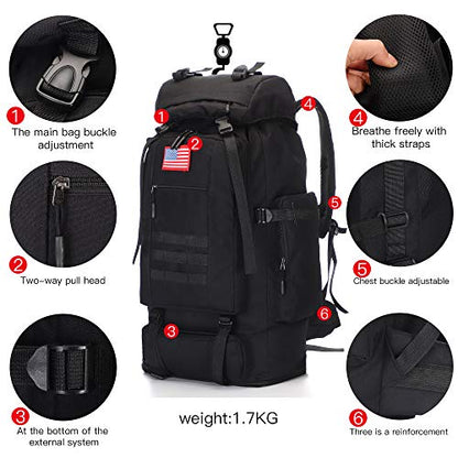 100L Hiking Camping Backpack MOLLE Rucksack Waterproof Daypack for Traveling - color: Black