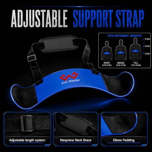Arm Blaster Bicep Curl with Neoprene Padding, Adjustable Aluminum Bicep Curl Isolator, Bicep Blaster Arm Trainer for Weight Lifting Bodybuilding Home Gym Workout - color: Blue