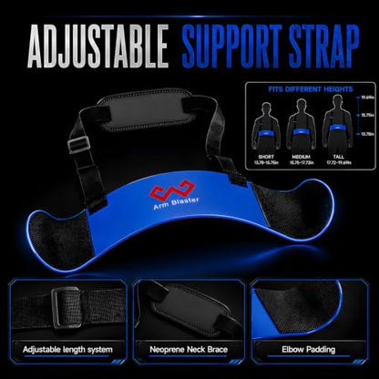 Arm Blaster Bicep Curl with Neoprene Padding, Adjustable Aluminum Bicep Curl Isolator, Bicep Blaster Arm Trainer for Weight Lifting Bodybuilding Home Gym Workout - color: Blue