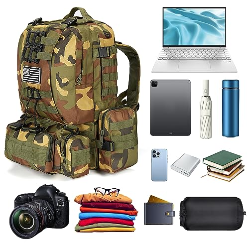 Large Military Tactical Backpack for Men, 40-50L Backpacks for Women, Bug out Bag Army 3 Days Assault Pack Bags Rucksack with Molle System - color: Jungle Camouflage