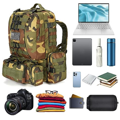 Large Military Tactical Backpack for Men, 40-50L Backpacks for Women, Bug out Bag Army 3 Days Assault Pack Bags Rucksack with Molle System - color: Jungle Camouflage