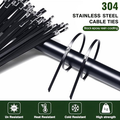 Stainless Steel Cable Tie Gun & 100pcs 12in Black Metal Zip Ties - color: 100pcs Black Kit
