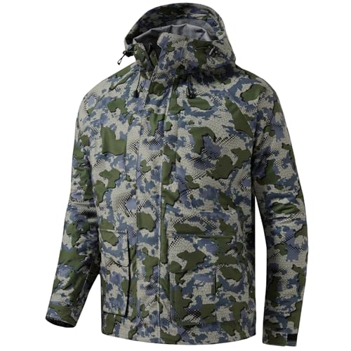 BASSDASH Walker-LW Breathable Waterproof Fishing Hunting Wading Jackets with Silent Outer Fabric for Men Women - color: Green Vegetation Camo, size: XX-Large