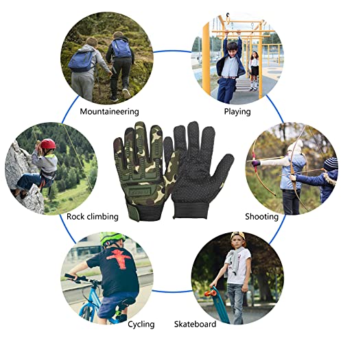 Long Keeper Kids Cycling Tactical Gloves – Boys Sport Climbing Fishing Gloves Anti Slip Full Finger Gloves - color: Style2, Camo, size: Small