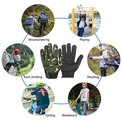 Long Keeper Kids Cycling Tactical Gloves – Boys Sport Climbing Fishing Gloves Anti Slip Full Finger Gloves - color: Style2, Camo, size: Small