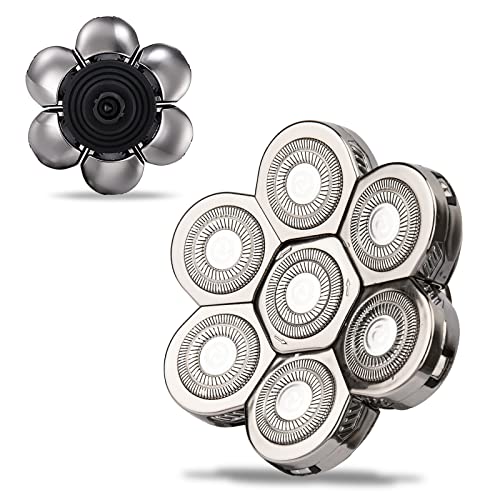 Head Shaver Replacement Heads, 7D Rotary Blades, Silver, Men's Electric Shaver Replacement Heads, 7 Pieces - color: Silver