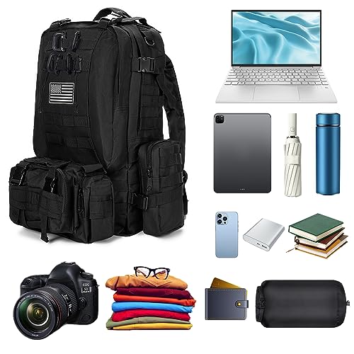 Large Military Tactical Backpack for Men, 40-50L Backpacks for Women, Bug out Bag Army 3 Days Assault Pack Bags Rucksack with Molle System Black - color: Black