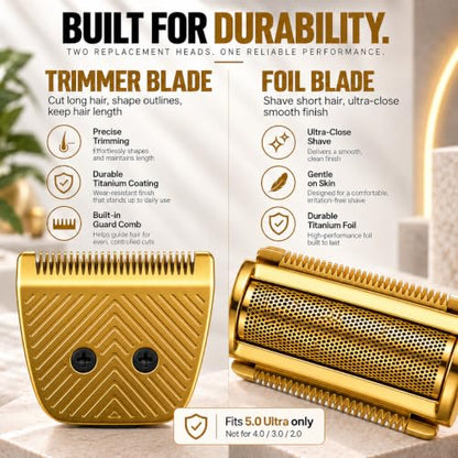 2-In-1Trimmer Blade & Foil Blade Compatible with Manscaped Lawn Mower 5.0 - color: GOLD Trimmer Blade and Foil Blade