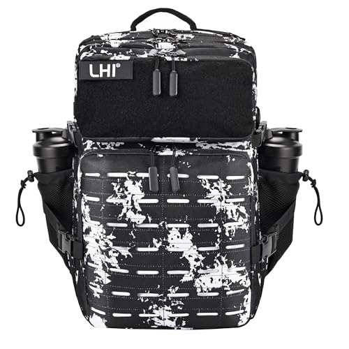 LHI Tactical Military Backpack for Men 25L/45L Large Molle Army Assault Pack 3 Day Hiking Rucksack With Bottle Holder - color: Black Lightning, size: 45L