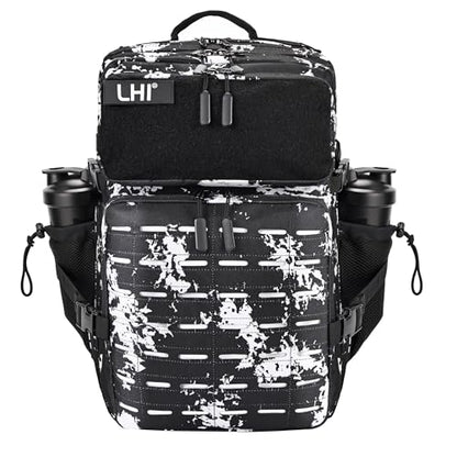 LHI Tactical Military Backpack for Men 25L/45L Large Molle Army Assault Pack 3 Day Hiking Rucksack With Bottle Holder - color: Black Lightning, size: 45L
