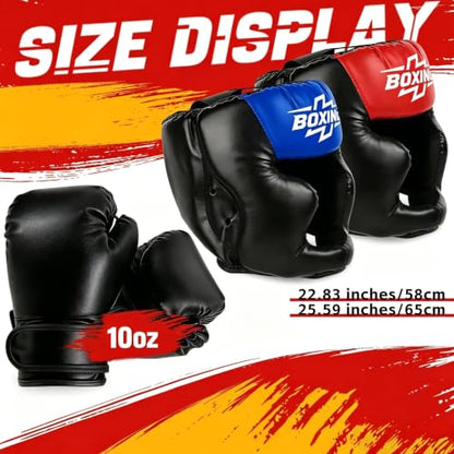 12pcs Boxing Headgear, guantes de boxeo,Mouth Guards& Hand Wraps Boxing Equipment Set - PU Leather Boxing Protective Gear for Training, Sparring & MMA，Boxing Gloves - size: 10OZ