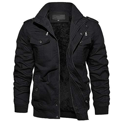 EKLENTSON Mens Winter Jacket with Multi Pockets Fleece Lined Military Coat - color: Black, size: X-Large