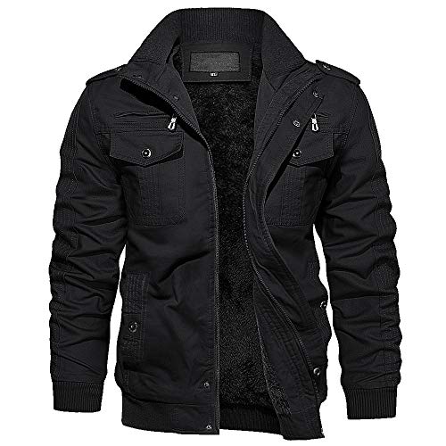 EKLENTSON Mens Winter Jacket with Multi Pockets Fleece Lined Military Coat - color: Black, size: XX-Large