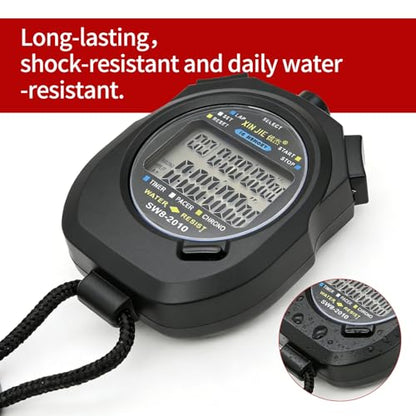 2 Pack Multi-Function Electronic Digital Sports Stopwatch Timer with 10-Lap Split Timing and Dual Row Display, Ideal for Sports Coaches and Referees