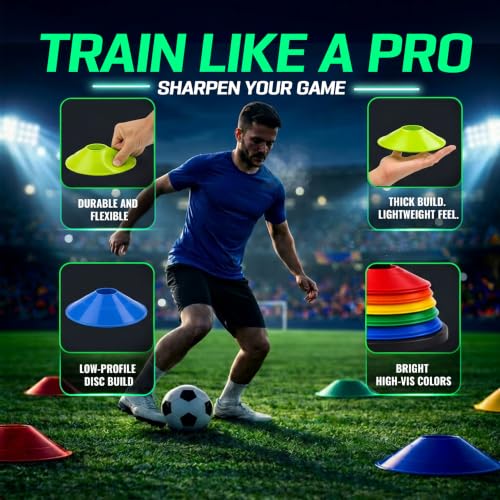 Agility Training Cones 25 Pack, Soccer Disc Cones with Holder, 5-Color Sports Cones for Speed - style: 25 Pack