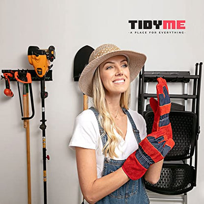 TIDYME Garage Tool Organizer Wall Mount 64", 2 Shelves & 4 Single Hooks - size: 64" with 2 Racks & 4 Hooks