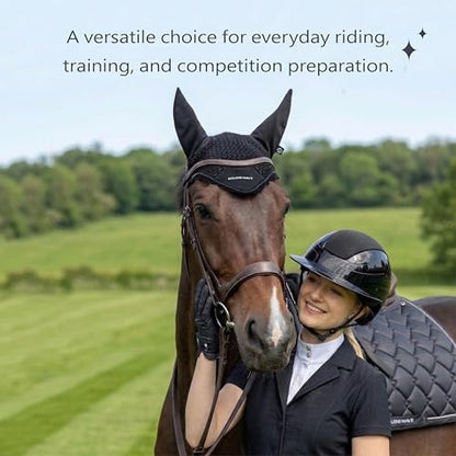 EQUINEWAVE Horse Fly Bonnet, Breathable Crochet Ear Bonnet with Stretch Comfort Ears, Contoured Fit for English Riding - color: BLACK