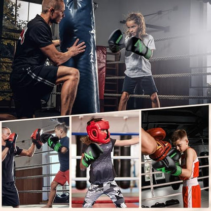 Kids Boxing Gloves 6 oz Youth Training Sparring Gloves for 3–12, Leather Ventilated Mesh, Boys Girls Junior Punching Gloves for PunchBag Focus Pads MMA Muay Thai Kickboxing - color: Green