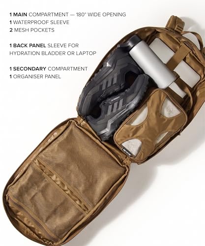 Falko Tactical Backpack for Men and Women 50L Backpack 2.4x Stronger Large Military Molle Rucksack, Bugout Backpack Outdoors - color: Coyote Brown