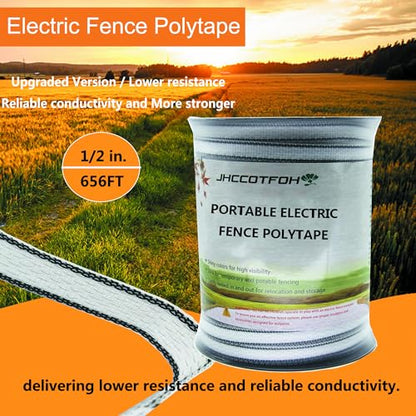 Electric Fence Polytape, 5 Strands of Electrical Conductors Poly Electric Fence Tape, 656 Feet Roll