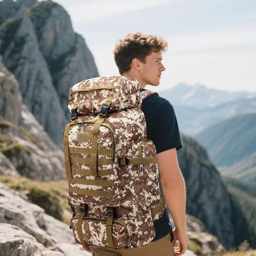 JUMAHE 80L 2-Pack Hiking Backpack for Men with Sling Tactical Backpack - Rucksack Molle Military Tactical Waterproof Lightweight Camping Backpack 3 Day Assault Pack for Travel, Climbing, Backpacking - color: 80l Desert - Pro(900d Fabric) + Sling Bag Bundl