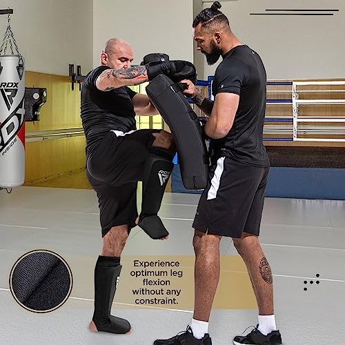 RDX Shin Guards Kickboxing Muay Thai, SATRA Approved, MMA Leg Instep Protection Pads, Sparring Training Martial Arts Boxing, Elasticated Padded Protector, Karate BJJ Taekwondo Gear, Men Women - color: Blue White, size: Medium