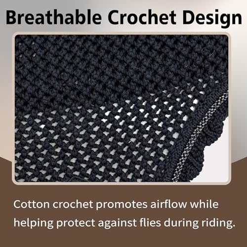 EQUINEWAVE Horse Fly Bonnet, Breathable Crochet Ear Bonnet with Stretch Comfort Ears, Contoured Fit for English Riding - color: BLACK