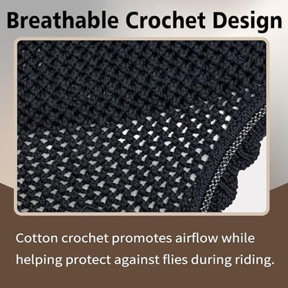 EQUINEWAVE Horse Fly Bonnet, Breathable Crochet Ear Bonnet with Stretch Comfort Ears, Contoured Fit for English Riding - color: BLACK