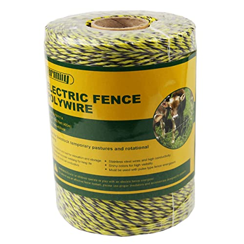 Portable Electric Fence Polywire 1312 Feet 400 Meter 6 Conductor Yellow and Black Color - size: 400m (L)