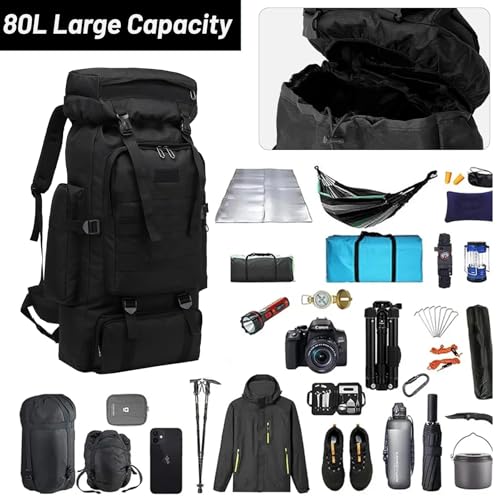 JUMAHE 80L 2-pack Hiking Backpack for Men with Sling Tactical Backpack - Rucksack Molle Military Tactical Waterproof Lightweight Camping Backpack 3 Day Assault Pack for Travel, Climbing, Backpacking - color: 80l Black - Pro(900d Fabric) + Sling Bag Bundle